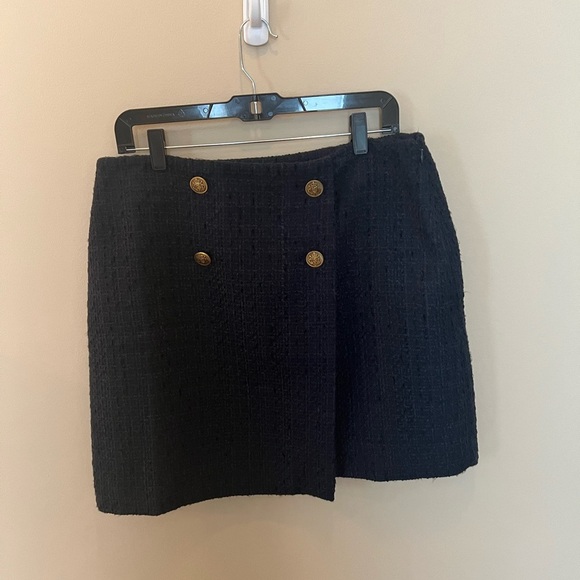NWT LOFT Tweed Button Trim Navy Mini Wrap Skirt Size 10 - Picture 3 of 8